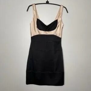 BCBGMaxAzria Black and Cream Silk Mini Dress